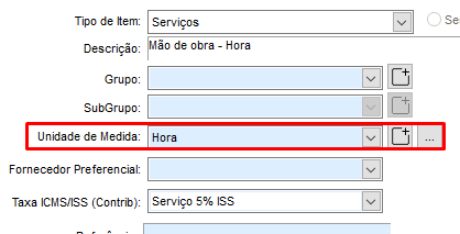Unidade de medida HR no cadastro
