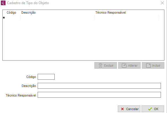 Cadastro de Tipo de Objeto