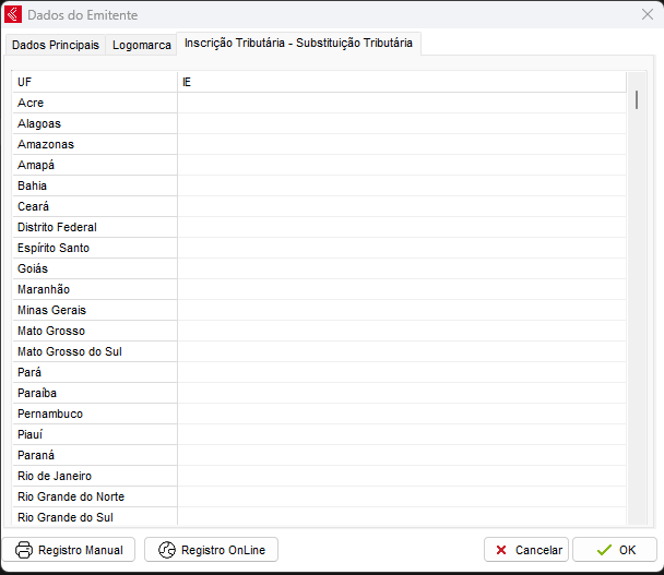 Aba Inscrição Tributária