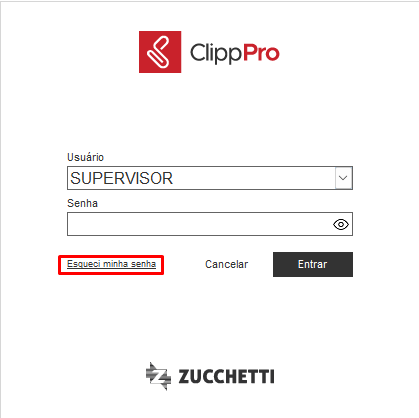 Opção Esqueci minha senha no Clipp Store