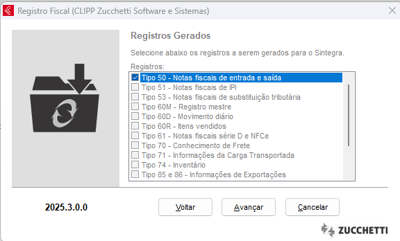 Seleção dos registros do Sintegra