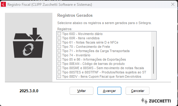 Registros disponíveis do Sintegra