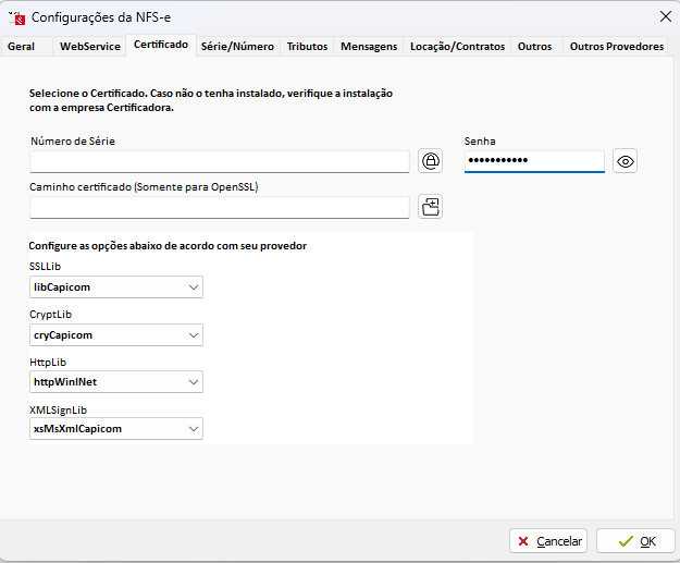 Configuração do emissor de NFS-e