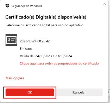 Seleção do certificado para a NFC-e