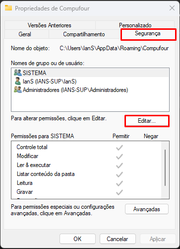 Segurança e Editar