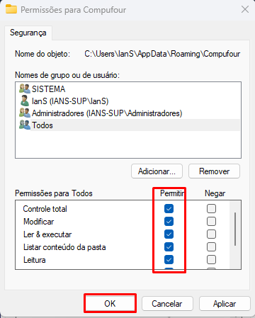 Controle Total ao usuário Todos