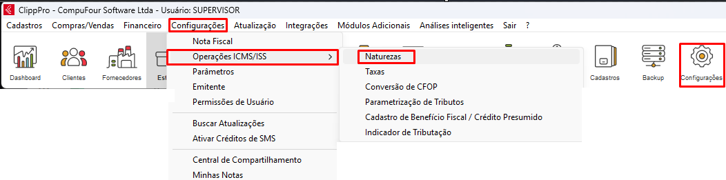 Acesso às Naturezas de operação