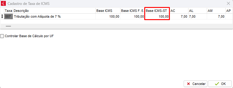 Base ICMS-ST na Taxa