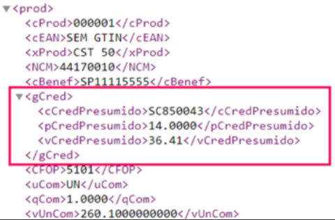 XML com cBenef e crédito presumido