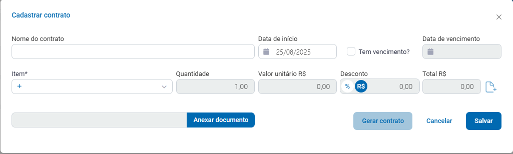 Cadastro do contrato