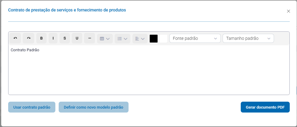 Edição do texto do contrato