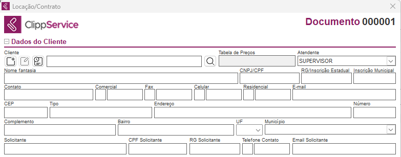 Dados do cliente na locação