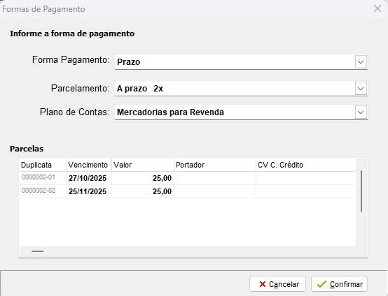 Forma de pagamento na finalização