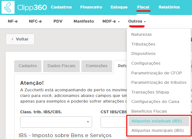 Consulta de aliquotas IBS