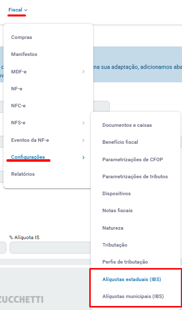 Consulta de alíquotas em Fiscal, Configurações no Zweb