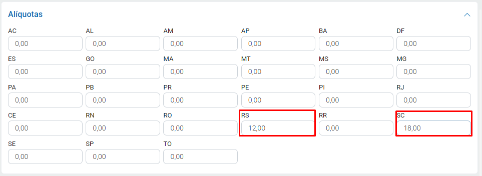 Alíquotas de origem e destino