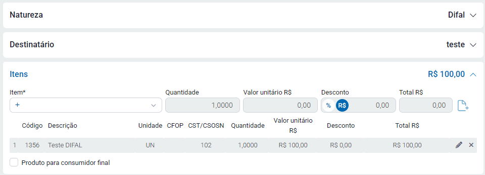Emissão da nota fiscal