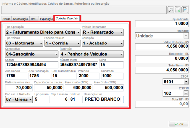 Aba Controles Especiais