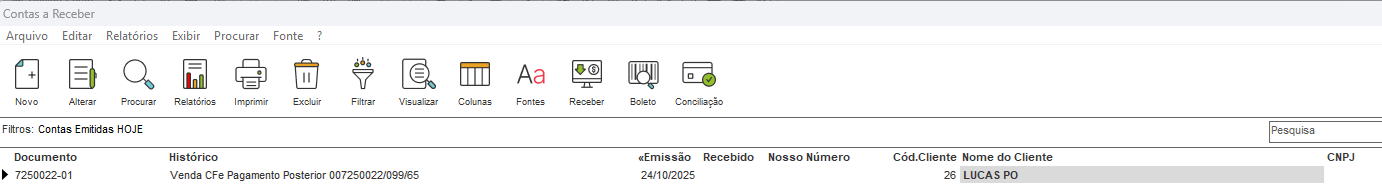 Conta a Receber nao recebida
