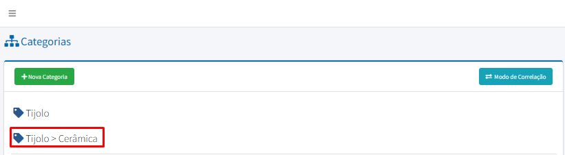 Subcategoria cadastrada