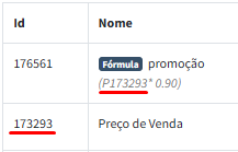 Exemplo de fórmula de preço