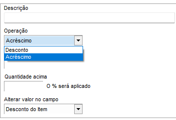 Cadastro de tabela por acréscimo
