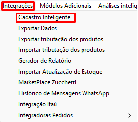 Menu Integrações Cadastro inteligente