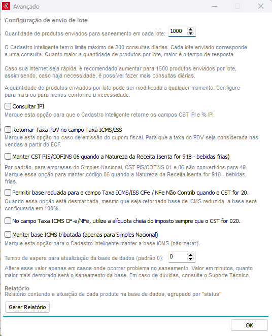 Configurações do módulo avançado