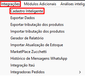 Menu Integrações e Cadastro Inteligente