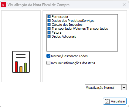 Opções ao pressionar F4 na compra
