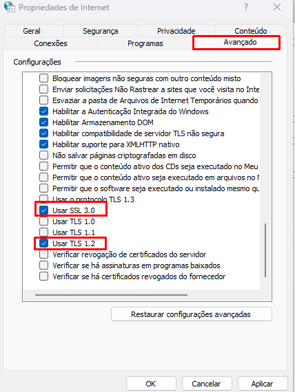 Guia Avançadas das Opções de Internet