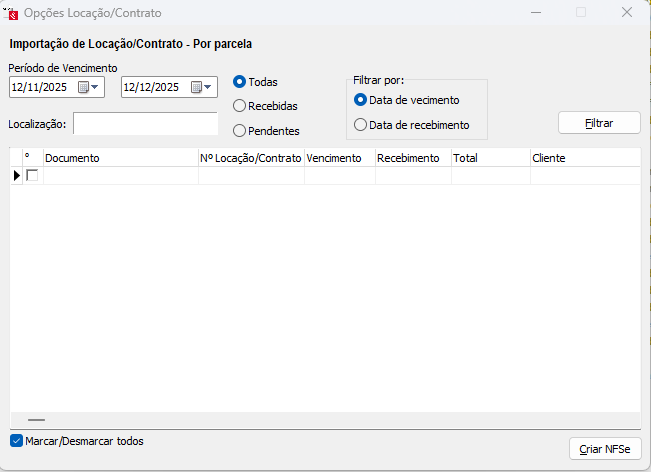 Locações disponíveis para importar