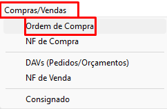 Menu Ordem de Compra