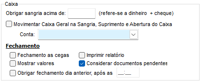 Configurações de Caixa