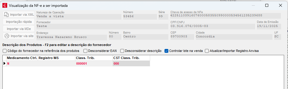 Importação de XML com as novas tags