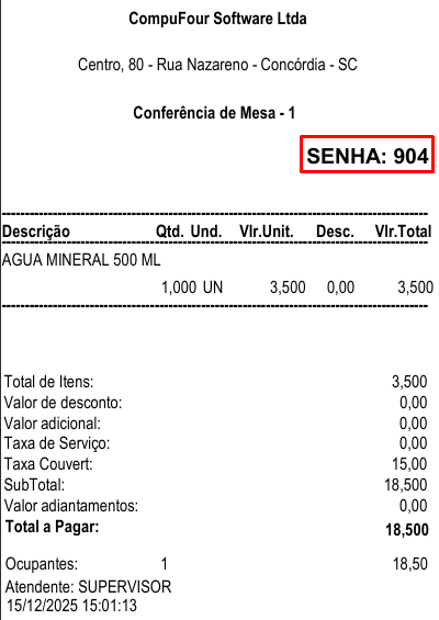 Senha impressa no documento