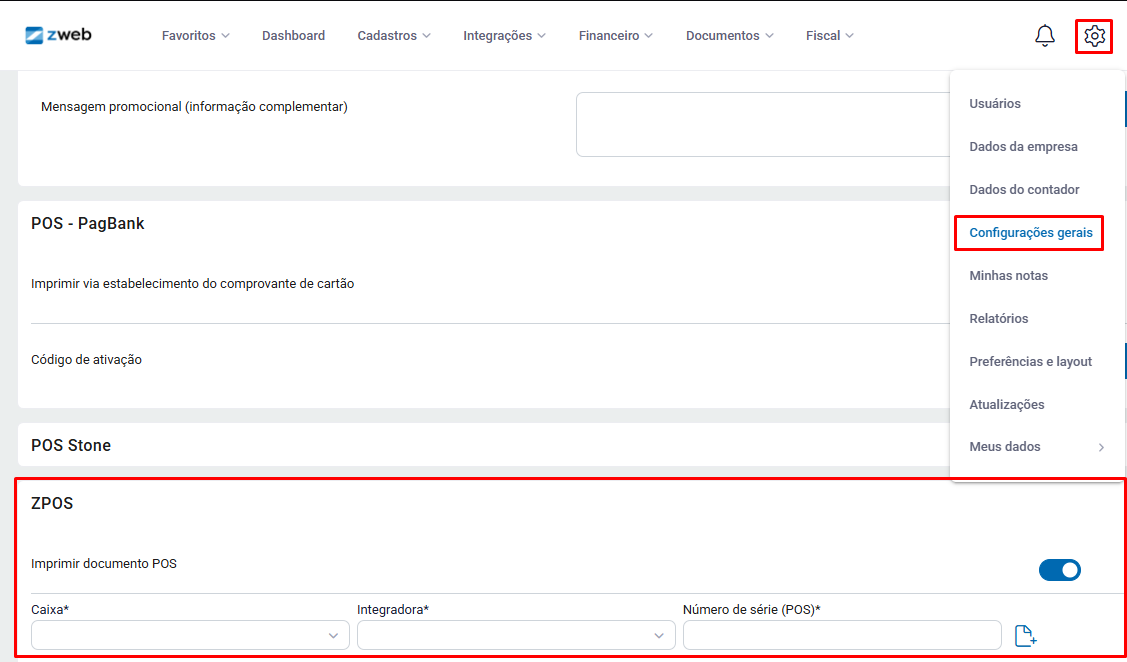 Configuracao do ZPOS