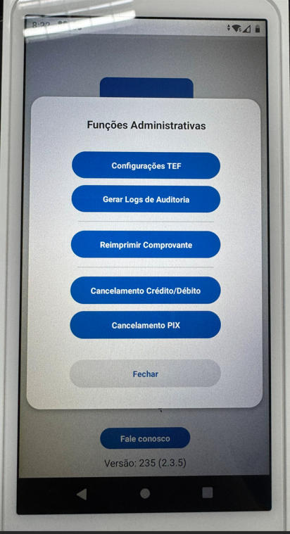 Configurações do Tef