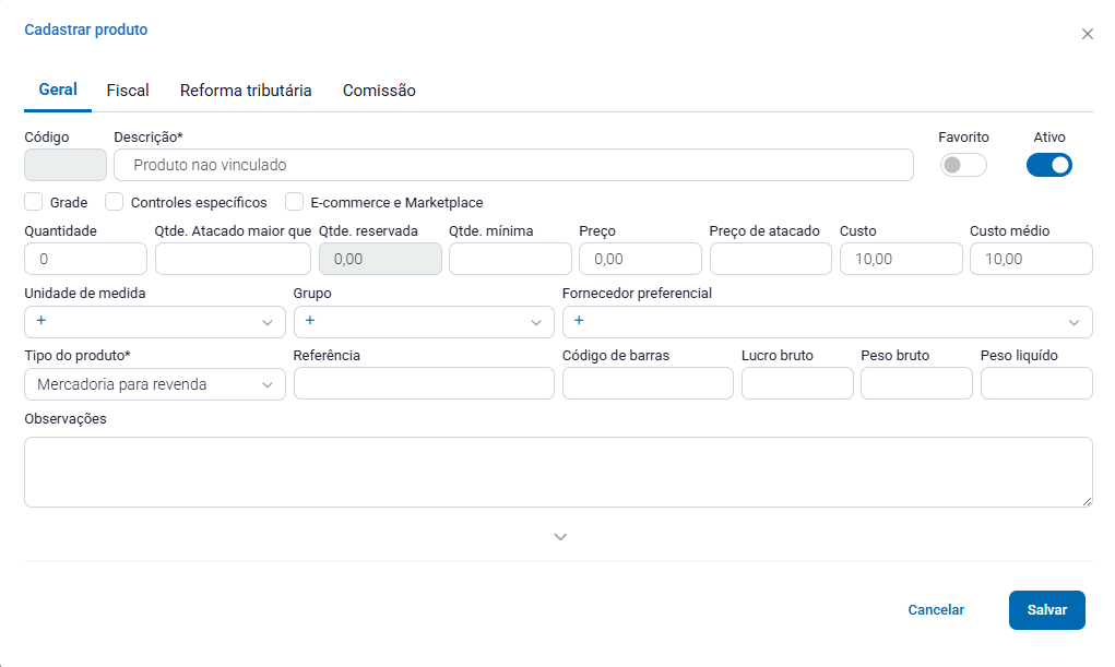 Cadastro de novo produto pelo XML