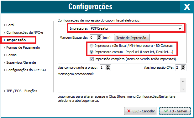 Guia Impressão do SAT