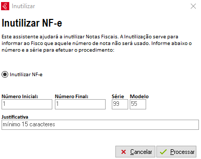 Faixa e justificativa da inutilização