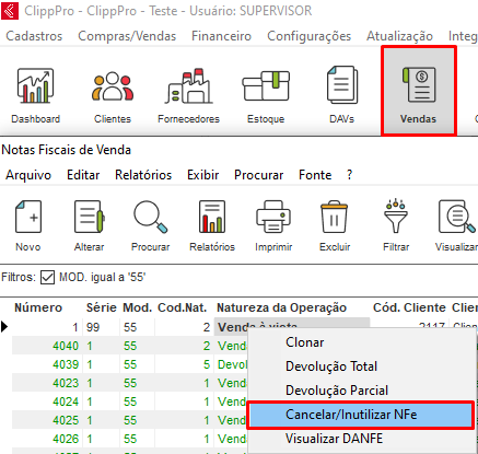 Cancelar/Inutilizar NFe