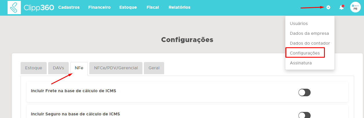 Configuracoes NFe contingencia