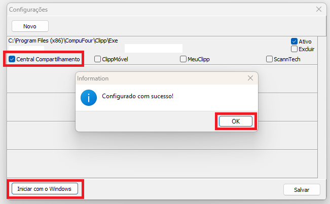Iniciar central com o Windows