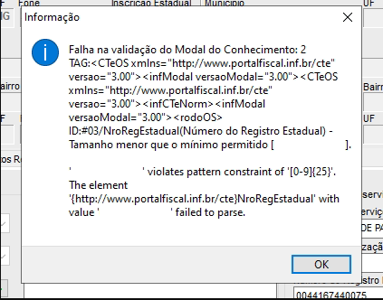 Erro por caracteres insuficientes