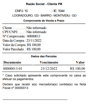 Comprovante a prazo