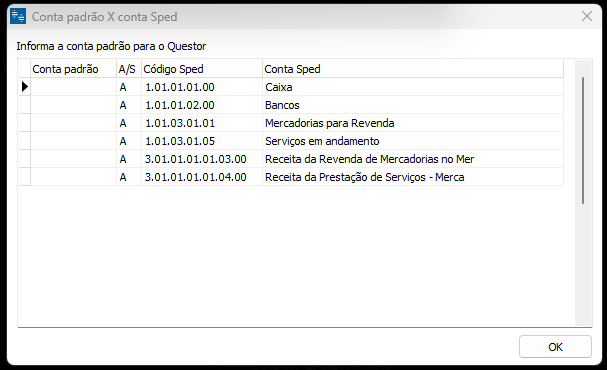 Conta padrão do Questor