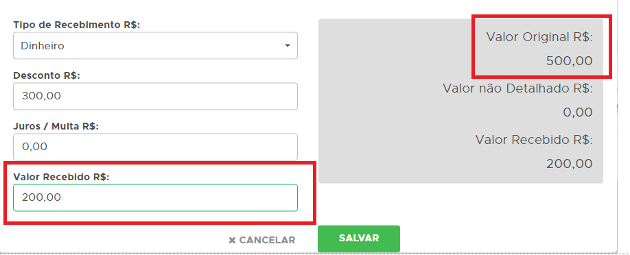 Valor parcial recebido