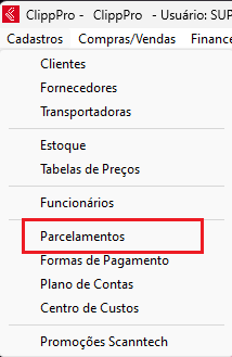 Cadastros Parcelamentos