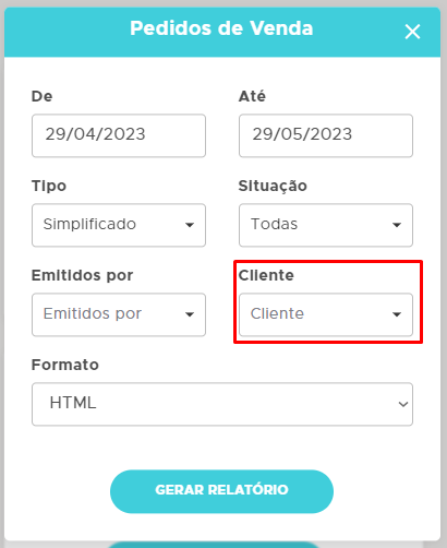 Relatório de pedidos de venda